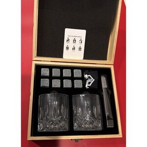 Whiskey Stones Gift Set: with Two 10oz Lead-Free Crystal Whiskey Glasses Tongs